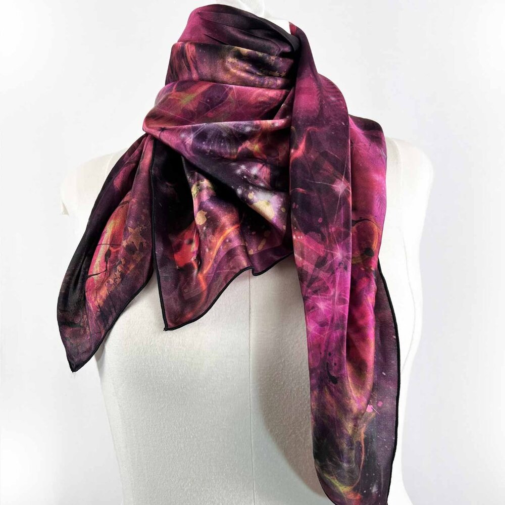Hot Pink Abstract Cosmic Square Pure Silk Scarf
